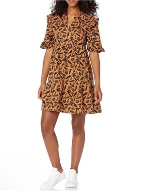 Goodthreads womens Washed Linen Elbow Sleeve Split Neck Tiered Dress XL